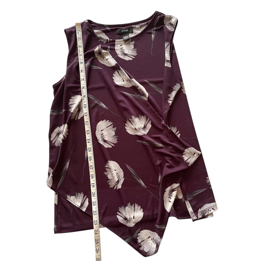 Alfani Purple Floral Faux Wrap Blouse Sz M - Picture 4 of 6
